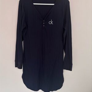 Calvin Klein navy blue  Long Sleeve V-Neck Nightshirt